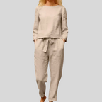 Women's Monochrome Wide Leg Pants Set – Relaxed Top & Matching Trousers