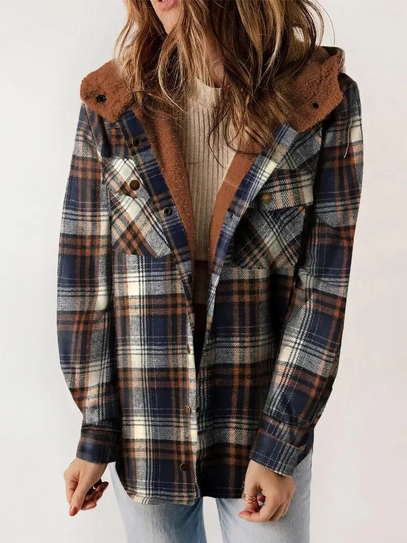 Women’s Plaid Jacket – Cozy Casual Style - Cathy