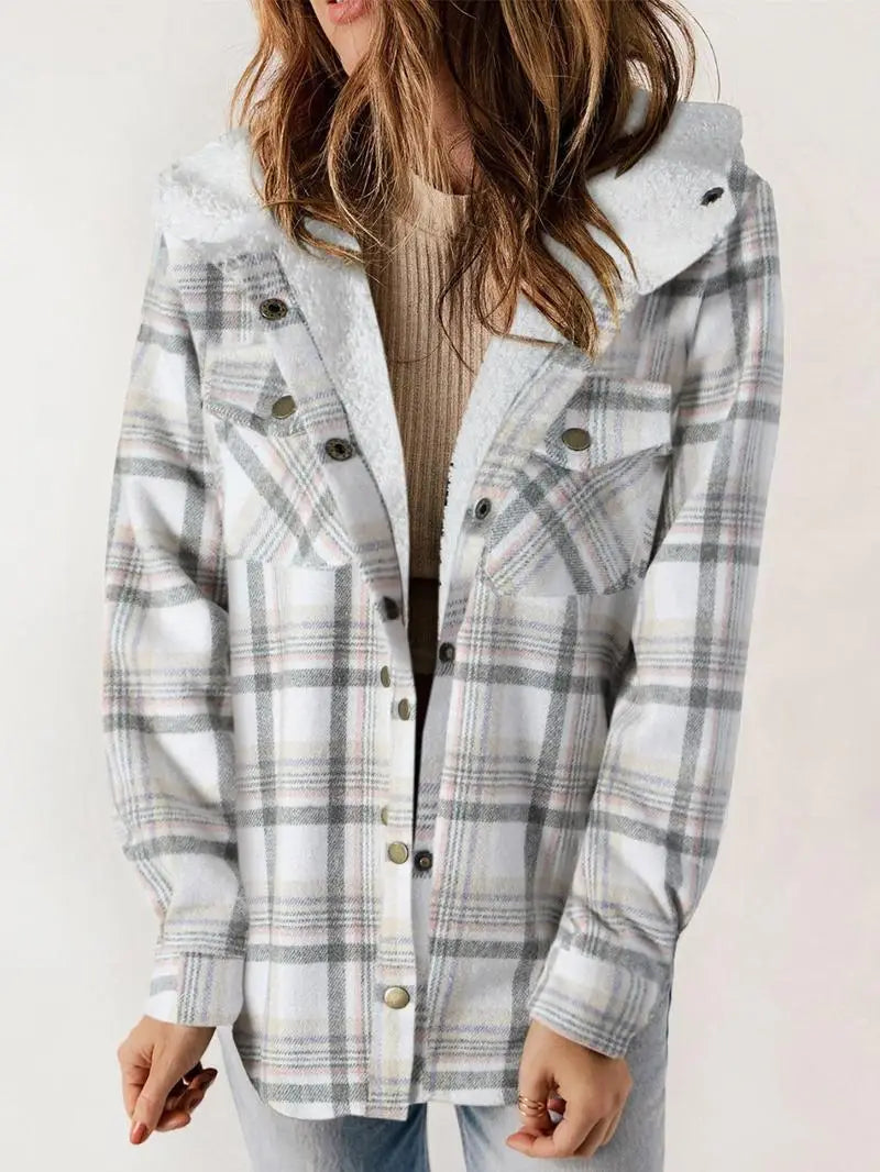Women’s Plaid Jacket – Cozy Casual Style - Cathy