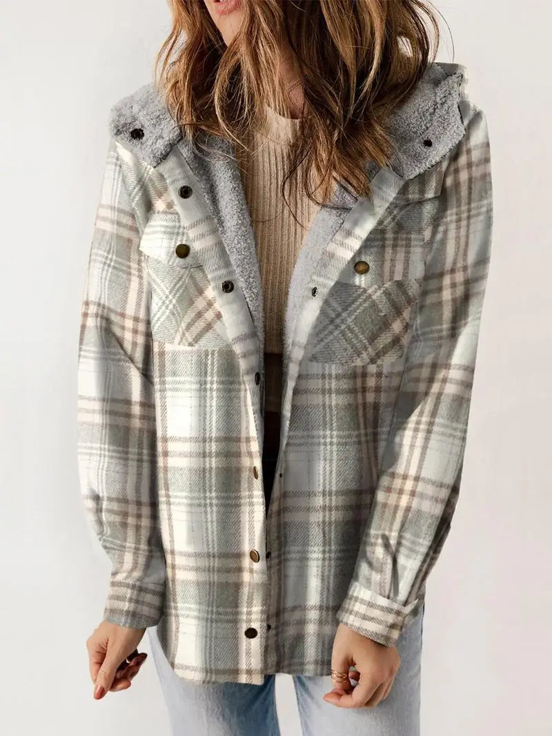 Women’s Plaid Jacket – Cozy Casual Style - Cathy
