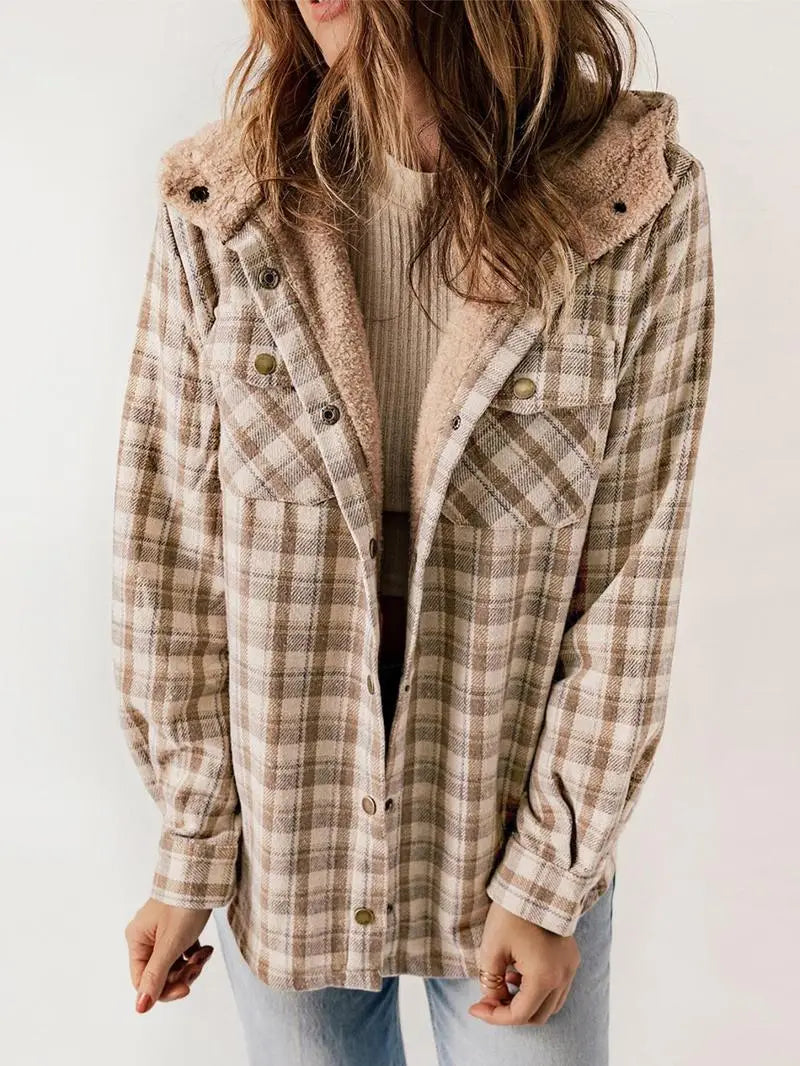 Women’s Plaid Jacket – Cozy Casual Style - Cathy