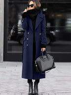 Women's Full Length Lapel Coat – Tailored Double-Breasted Overcoat