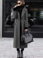 Women's Full Length Lapel Coat – Tailored Double-Breasted Overcoat