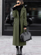 Women's Full Length Lapel Coat – Tailored Double-Breasted Overcoat