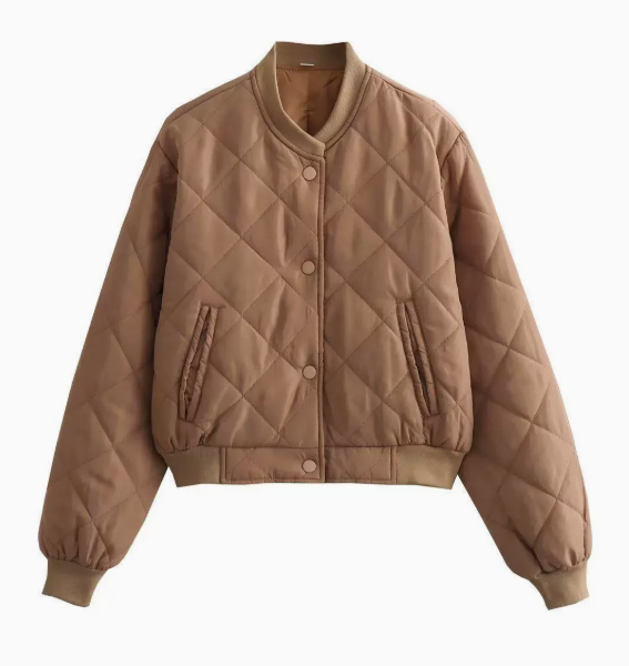Women's Padded Bomber Jacket – Quilted Zip Front Casual Jacket