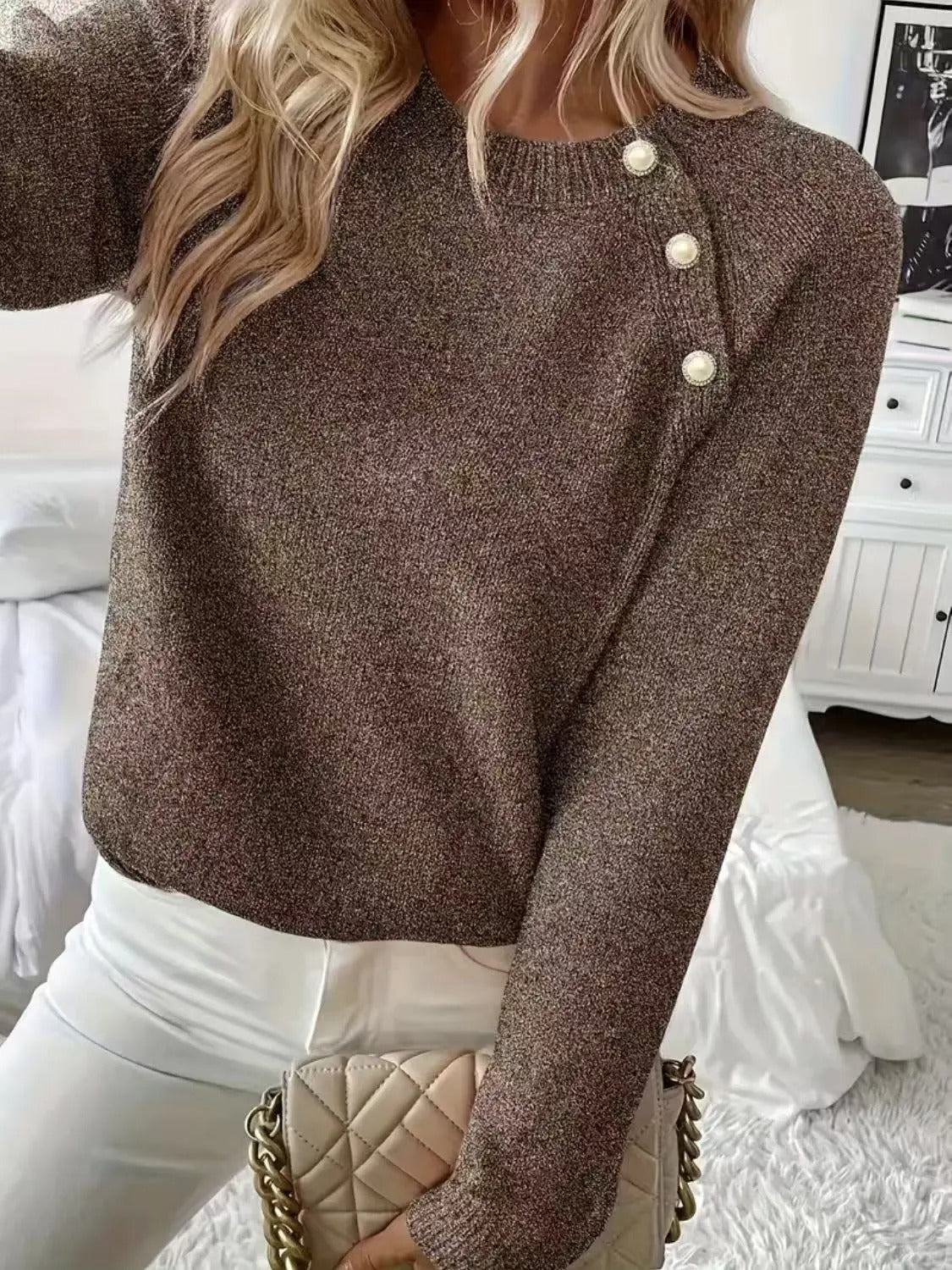 Women's Pearl Sweater – Pearl Embellished Knit Pullover