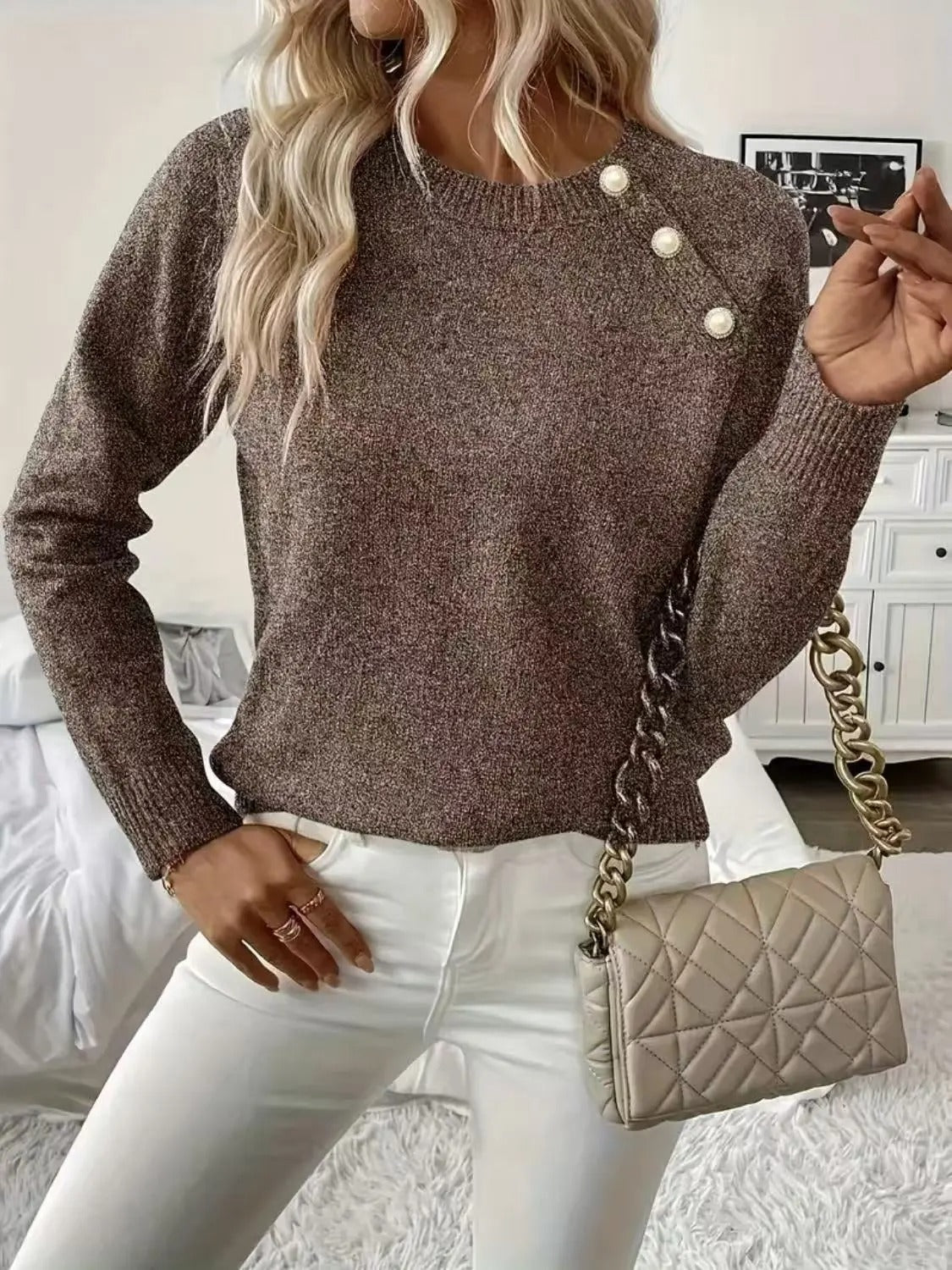 Women's Pearl Sweater – Pearl Embellished Knit Pullover