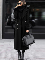 Women's Full Length Lapel Coat – Tailored Double-Breasted Overcoat