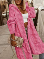 Women's Textured Hooded Cardigan – Long Relaxed Winter Cardigan