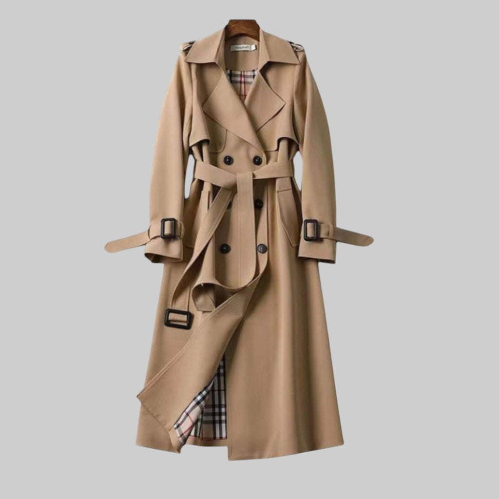 Women's Belted Trench Coat – Double-Breasted Long Coat