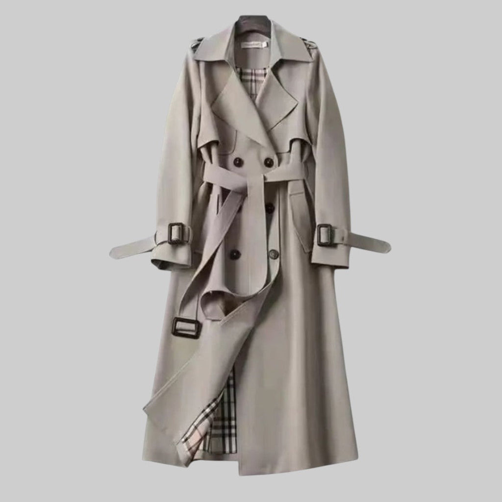 Women's Belted Trench Coat – Double-Breasted Long Coat