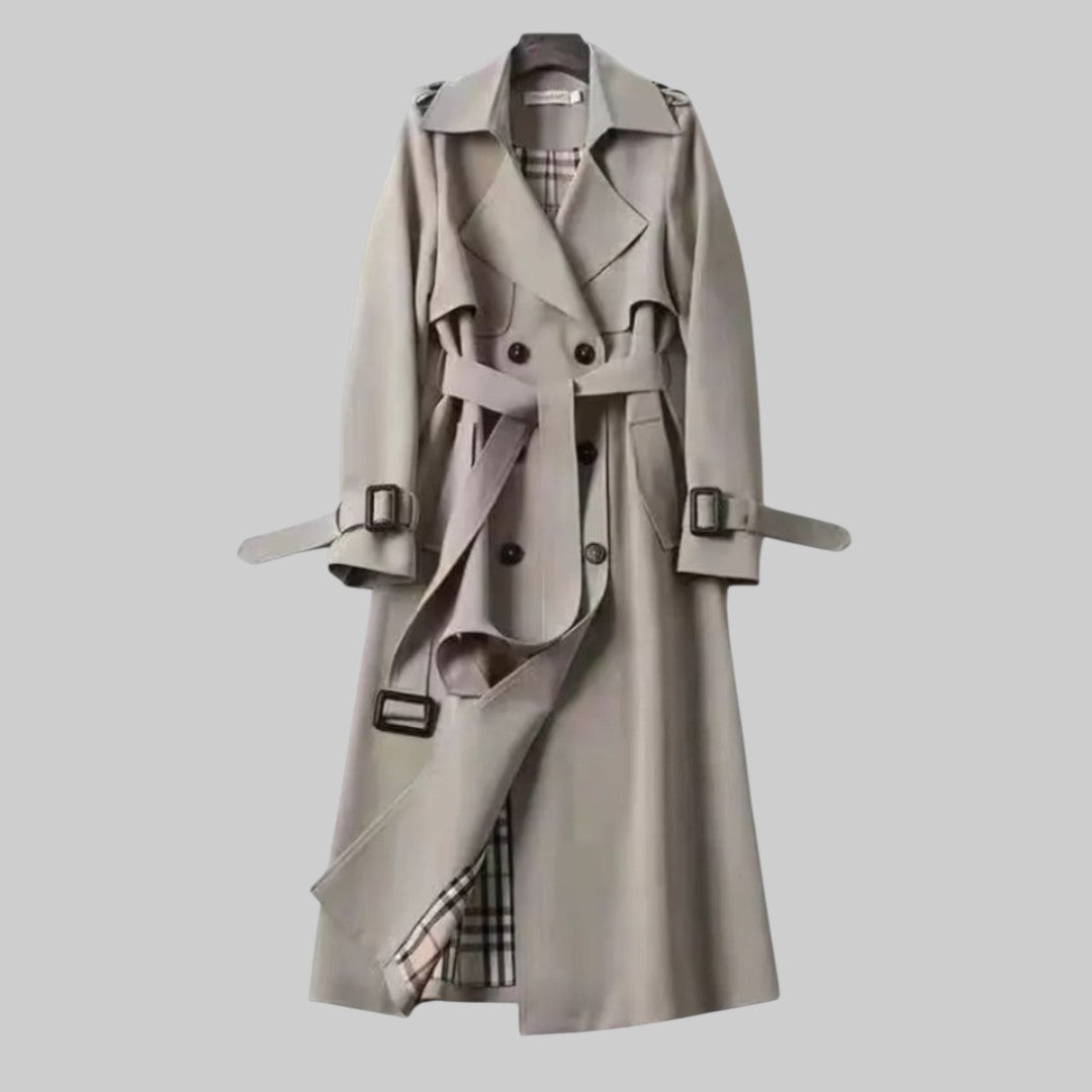 Women's Belted Trench Coat – Double-Breasted Long Coat