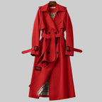 Women's Belted Trench Coat – Double-Breasted Long Coat