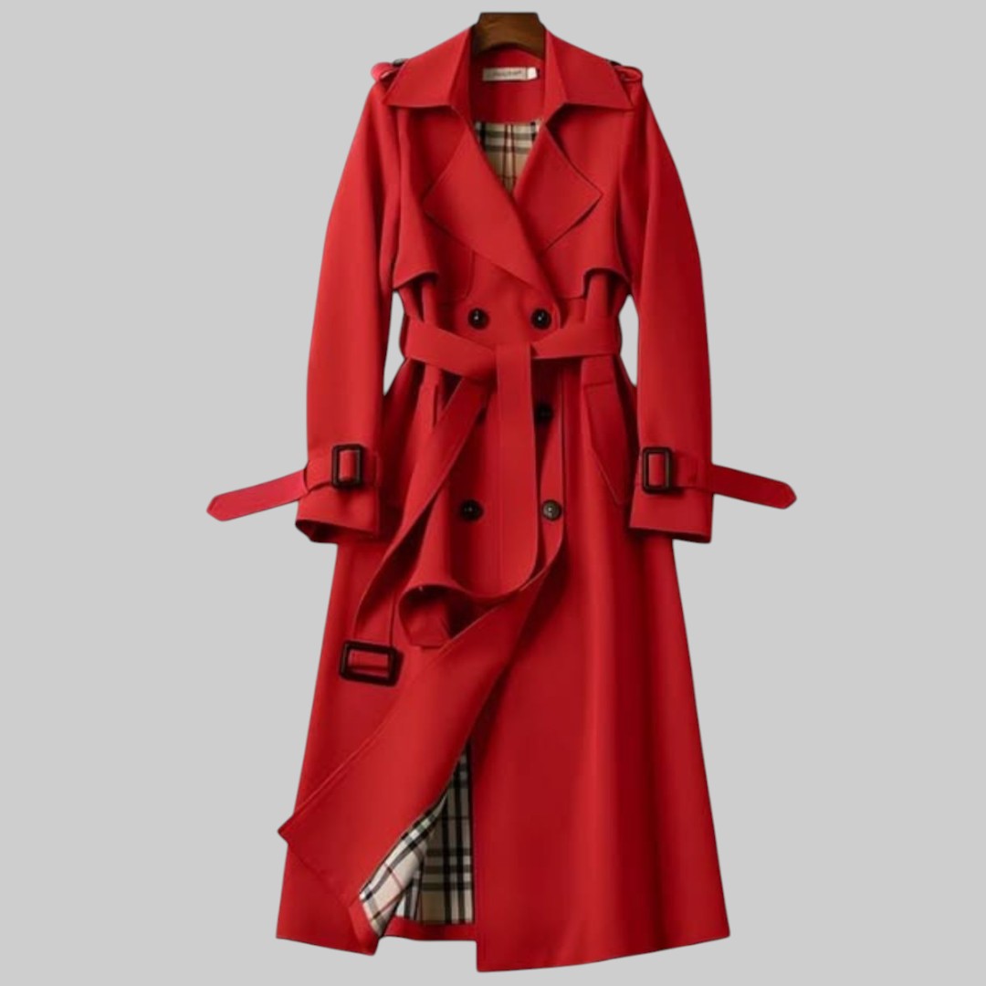 Women's Belted Trench Coat – Double-Breasted Long Coat