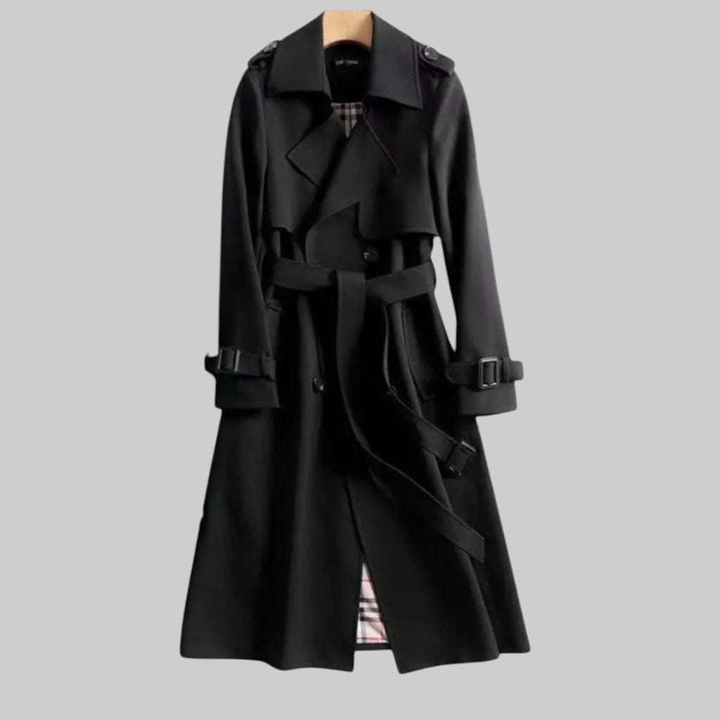 Women's Belted Trench Coat – Double-Breasted Long Coat