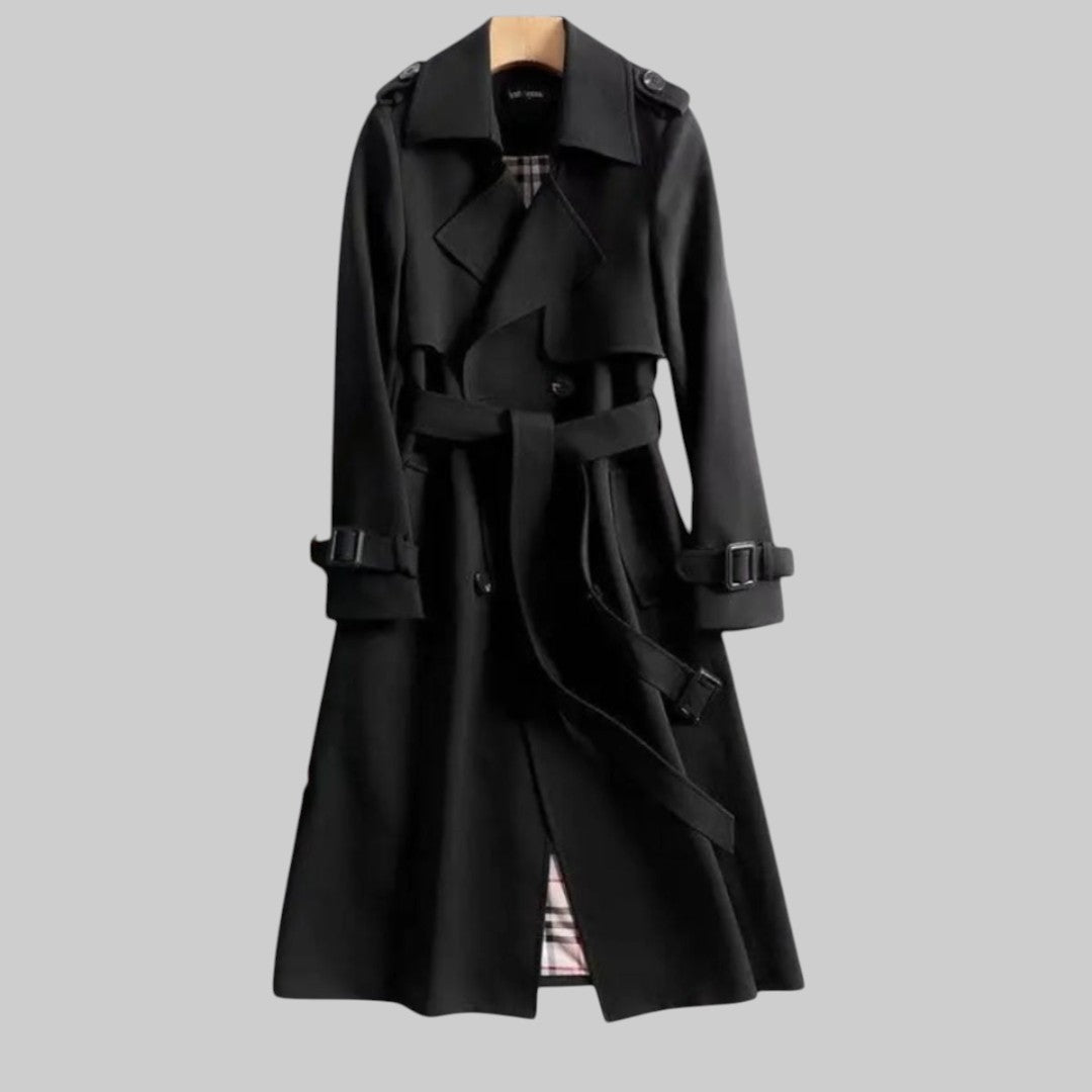 Women's Belted Trench Coat – Double-Breasted Long Coat