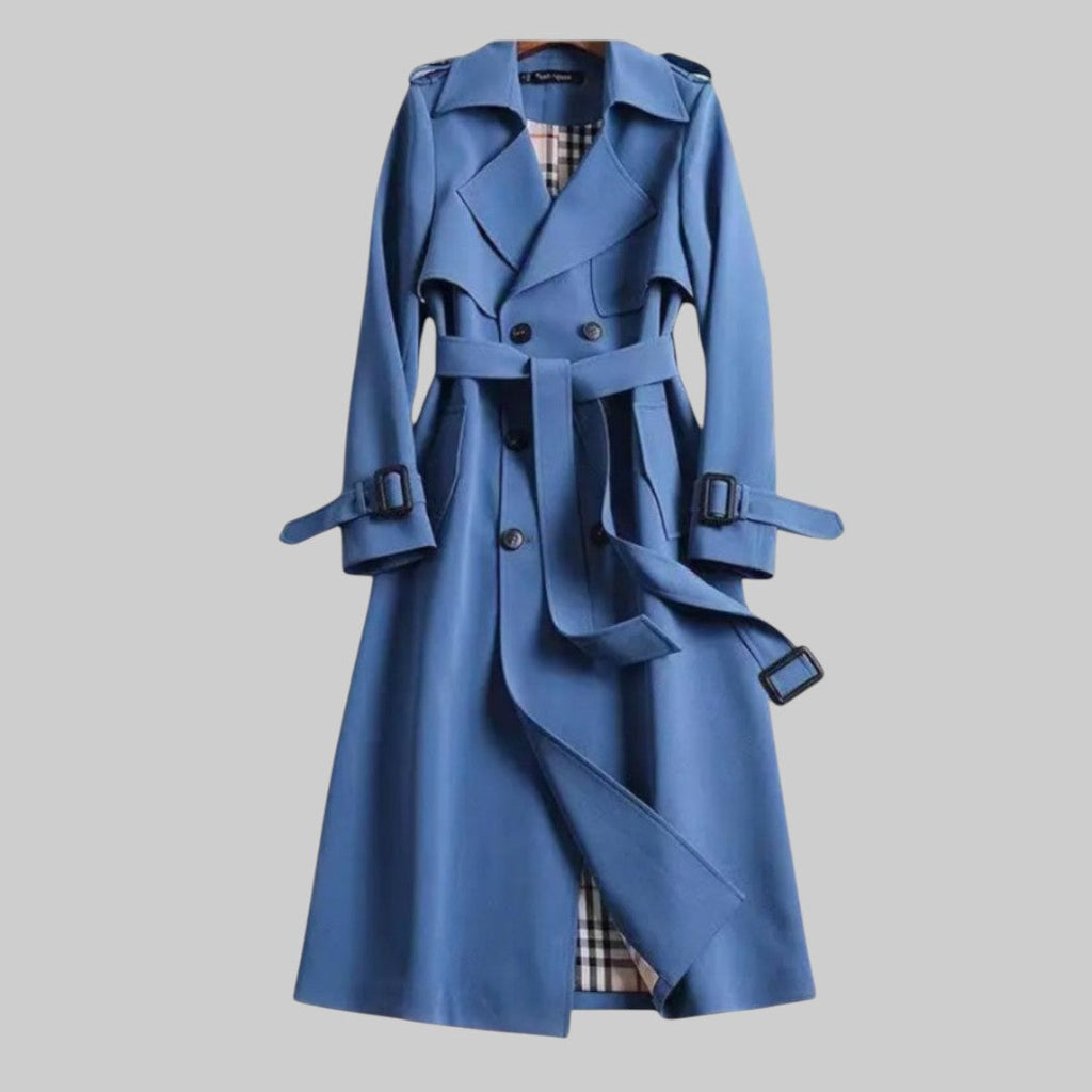 Women's Belted Trench Coat – Double-Breasted Long Coat