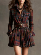 Women's Plaid Mini Dress – Long Sleeve Dress