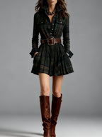Women's Plaid Mini Dress – Long Sleeve Dress