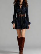 Women's Plaid Mini Dress – Long Sleeve Dress