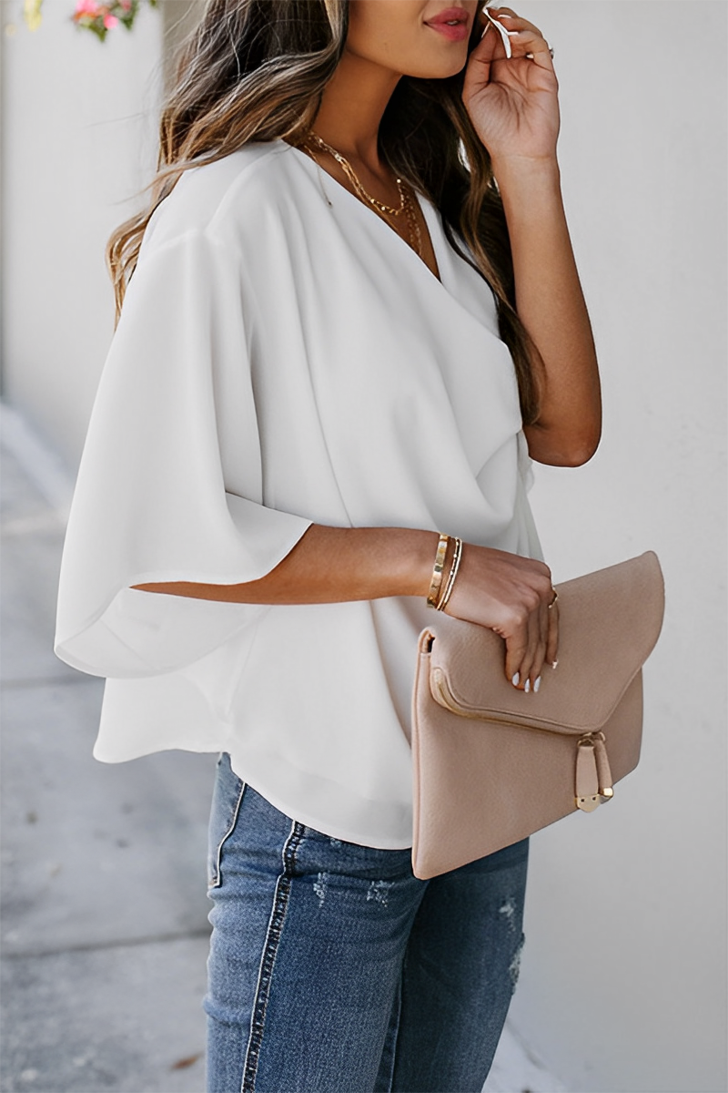 Women's V-Neck Summer Blouse – Relaxed Fit Lightweight Blouse
