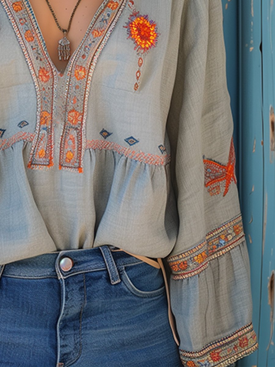 Women's Boho Blouse – Embroidered Casual Blouse – Barbara