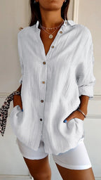 Women's Button-Up Blouse – Pleated Casual Blouse – Reese