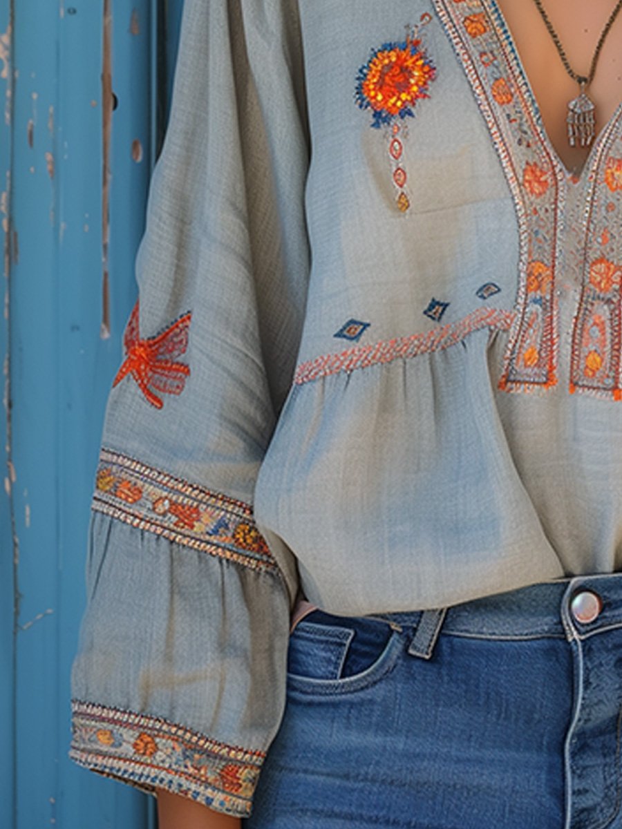 Women's Boho Blouse – Embroidered Casual Blouse – Barbara
