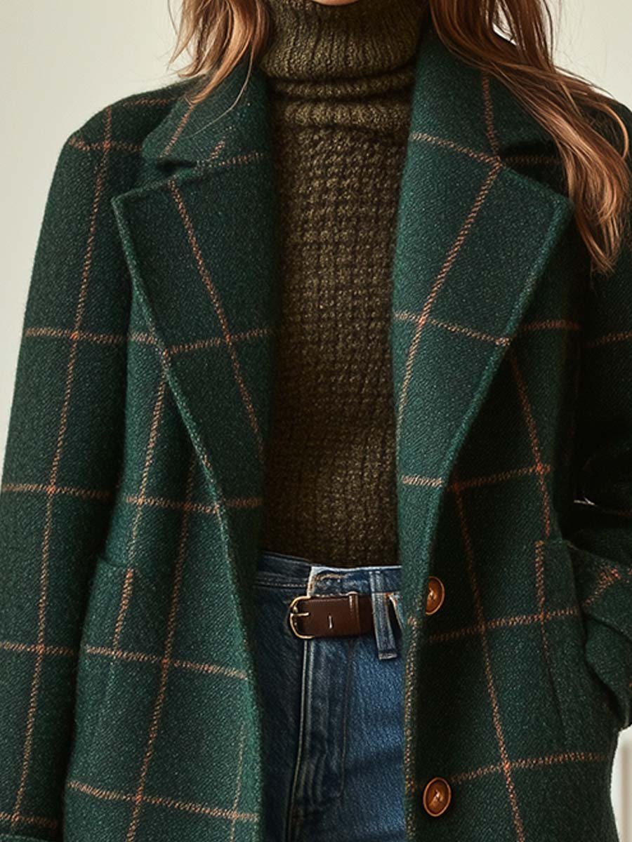 Women’s Plaid Coat – Classic Check Elegant Style - Sofia