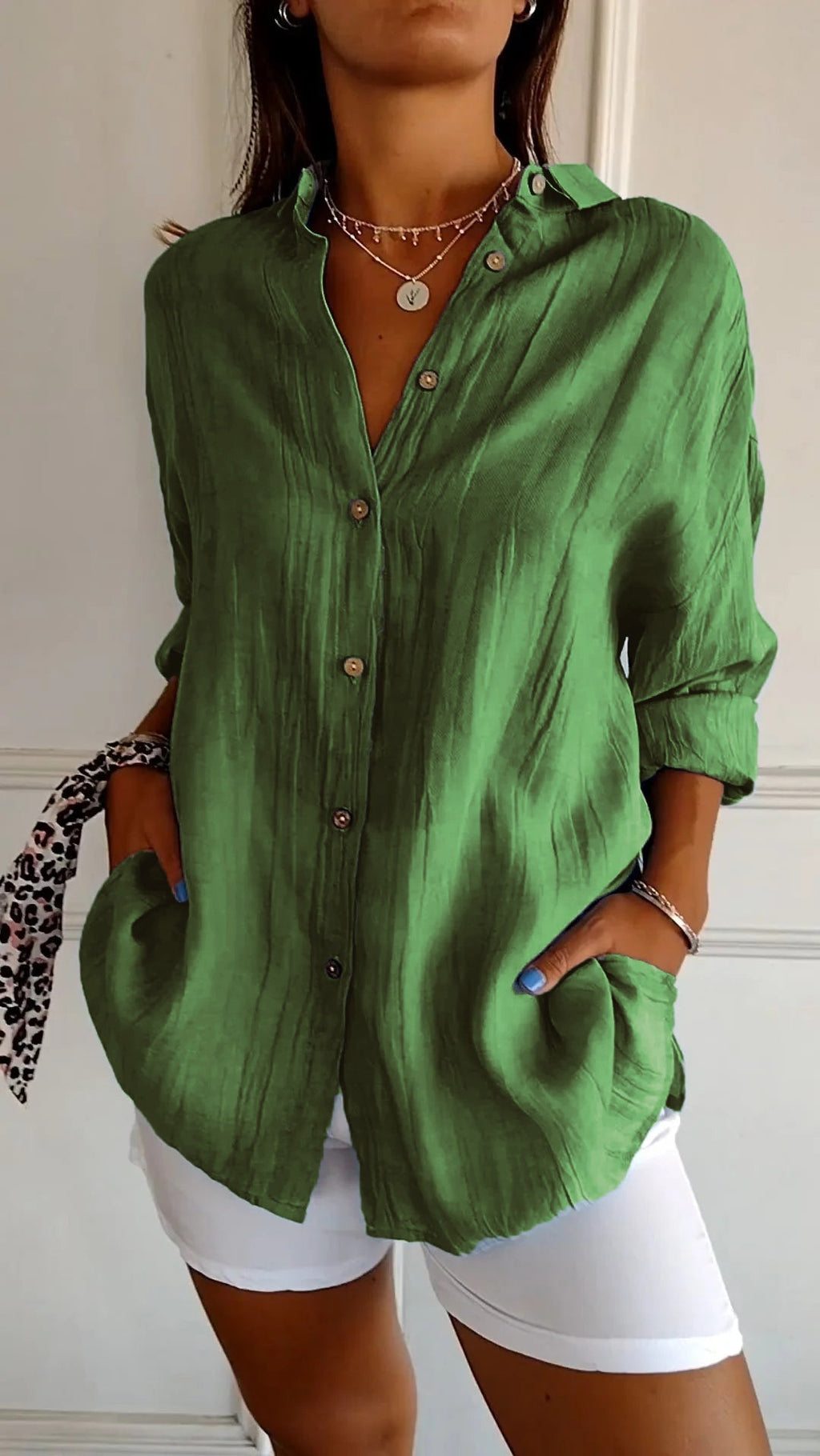 Women's Pleated Shirt Blouse – Button Front Relaxed Long Sleeve Blouse