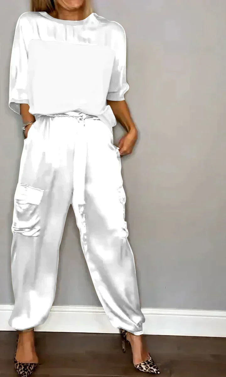 Women's Cold Shoulder Jumpsuit Set – Asymmetrical Top & Wide Leg Jumpsuit