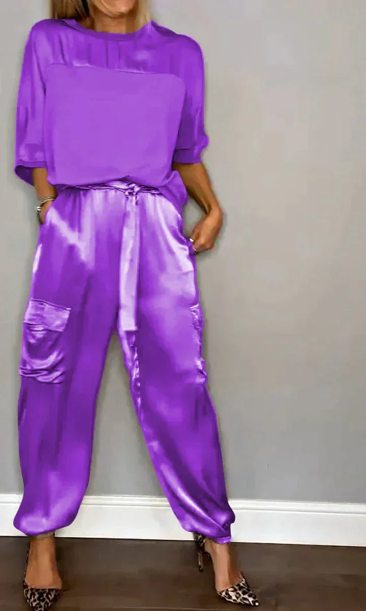 Women's Cold Shoulder Jumpsuit Set – Asymmetrical Top & Wide Leg Jumpsuit