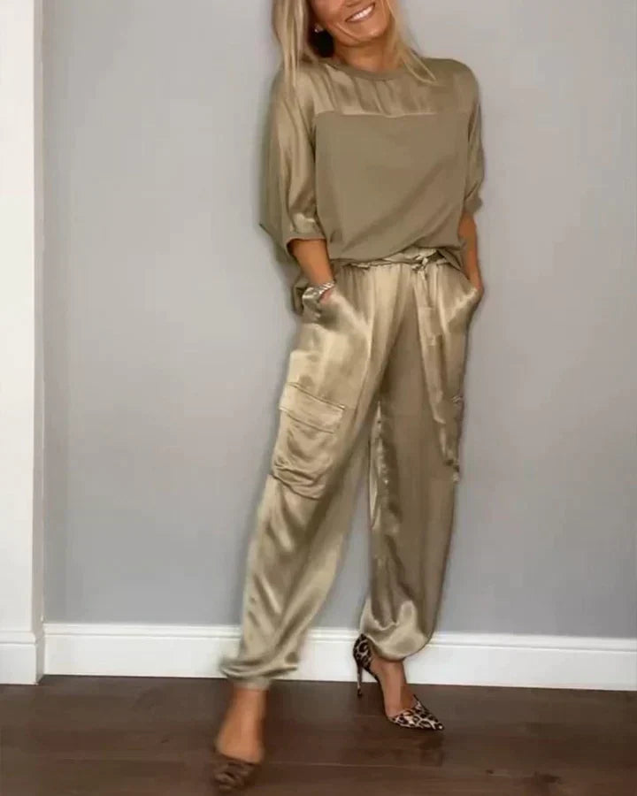 Women's Cold Shoulder Jumpsuit Set – Asymmetrical Top & Wide Leg Jumpsuit