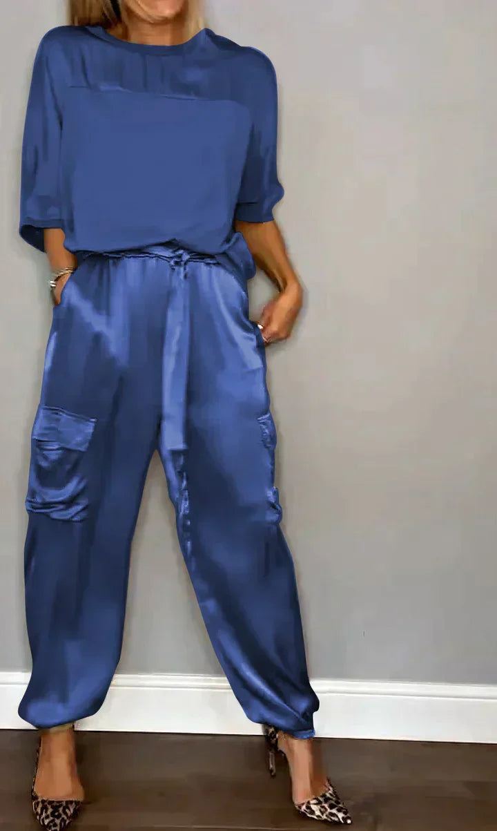 Women's Cold Shoulder Jumpsuit Set – Asymmetrical Top & Wide Leg Jumpsuit