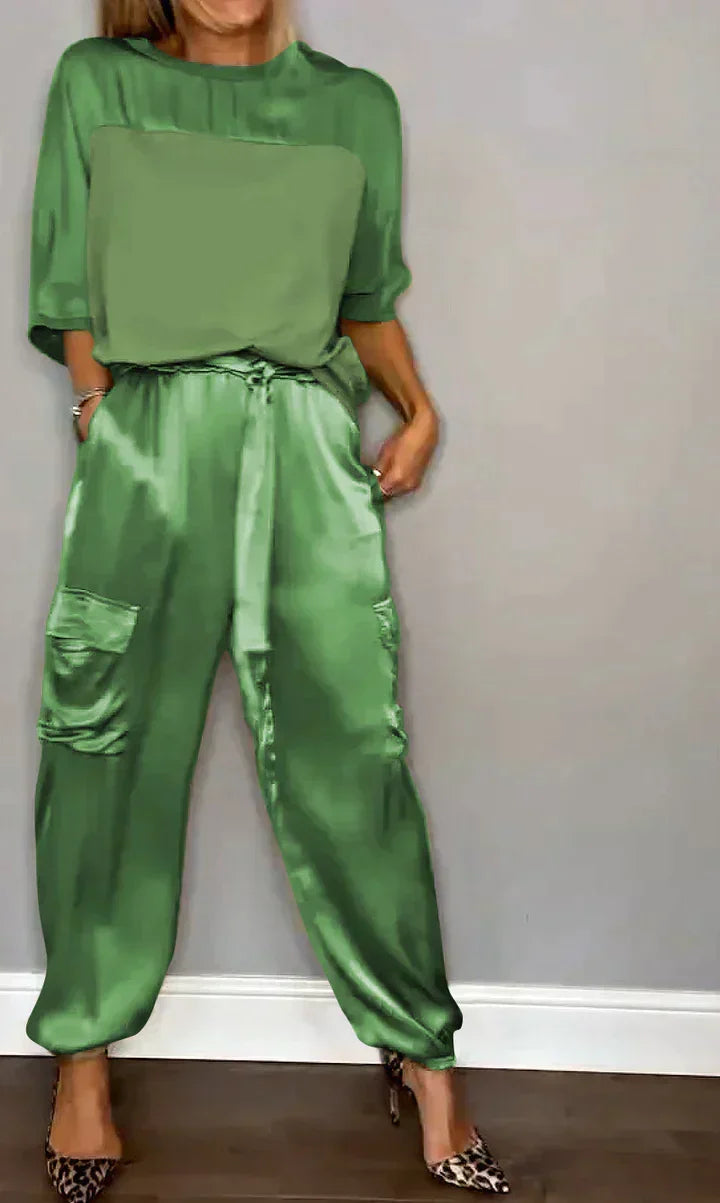 Women's Cold Shoulder Jumpsuit Set – Asymmetrical Top & Wide Leg Jumpsuit