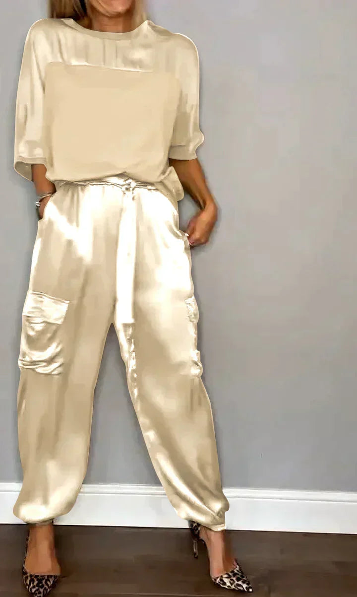Women's Cold Shoulder Jumpsuit Set – Asymmetrical Top & Wide Leg Jumpsuit