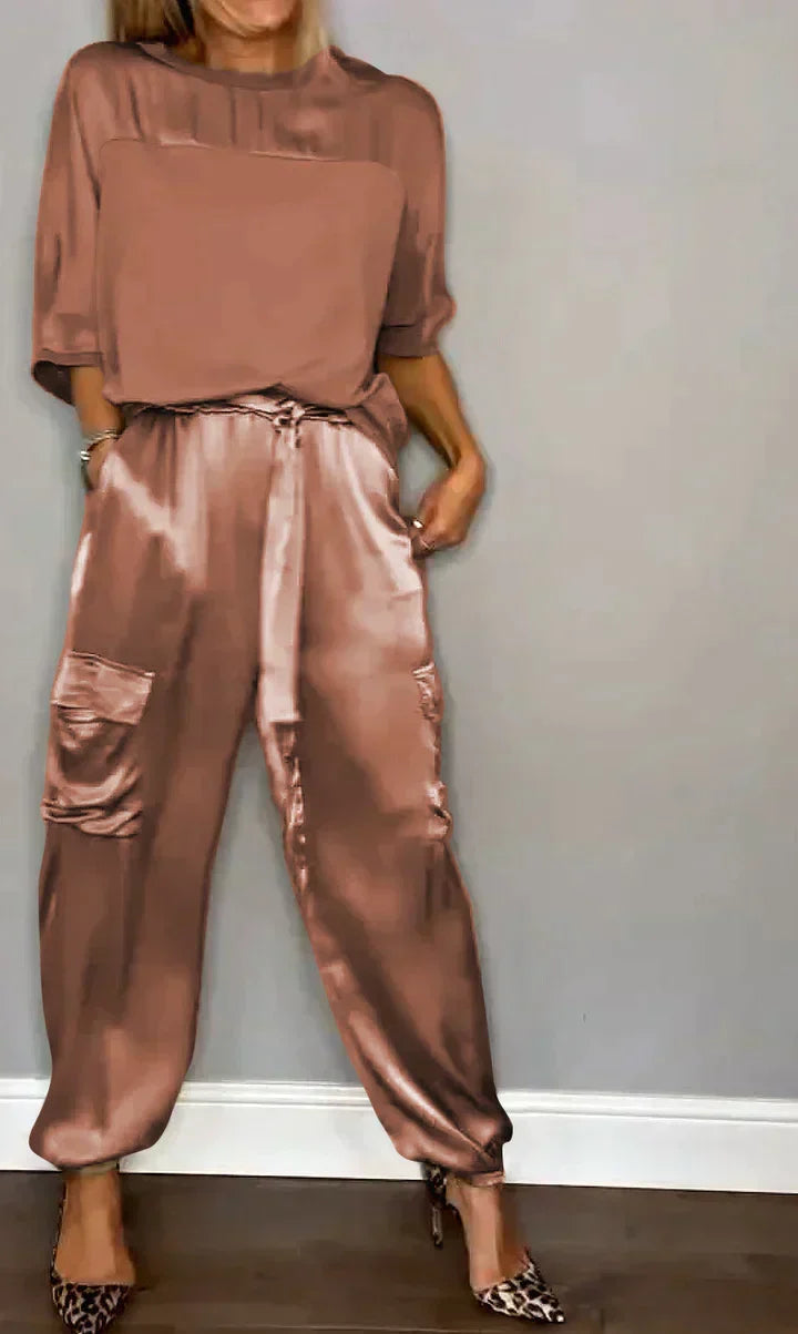 Women's Cold Shoulder Jumpsuit Set – Asymmetrical Top & Wide Leg Jumpsuit