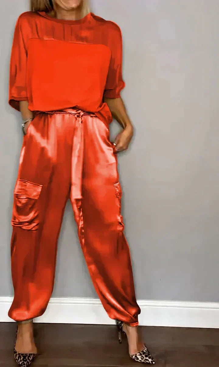 Women's Cold Shoulder Jumpsuit Set – Asymmetrical Top & Wide Leg Jumpsuit