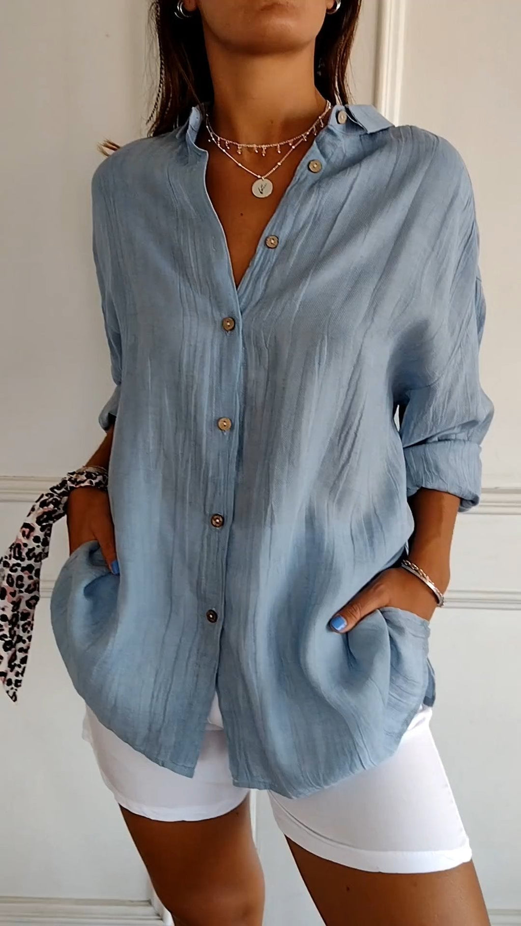 Women's Pleated Shirt Blouse – Button Front Relaxed Long Sleeve Blouse