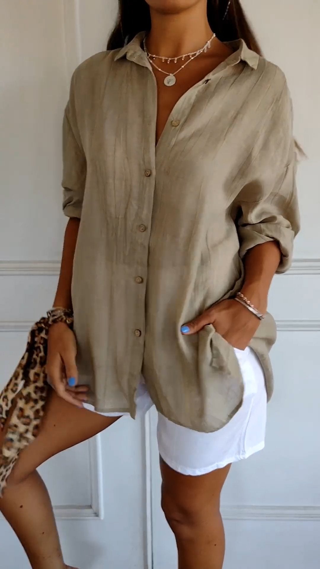 Women's Pleated Shirt Blouse – Button Front Relaxed Long Sleeve Blouse