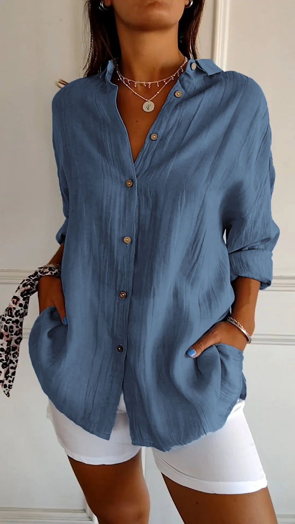 Women's Pleated Shirt Blouse – Button Front Relaxed Long Sleeve Blouse