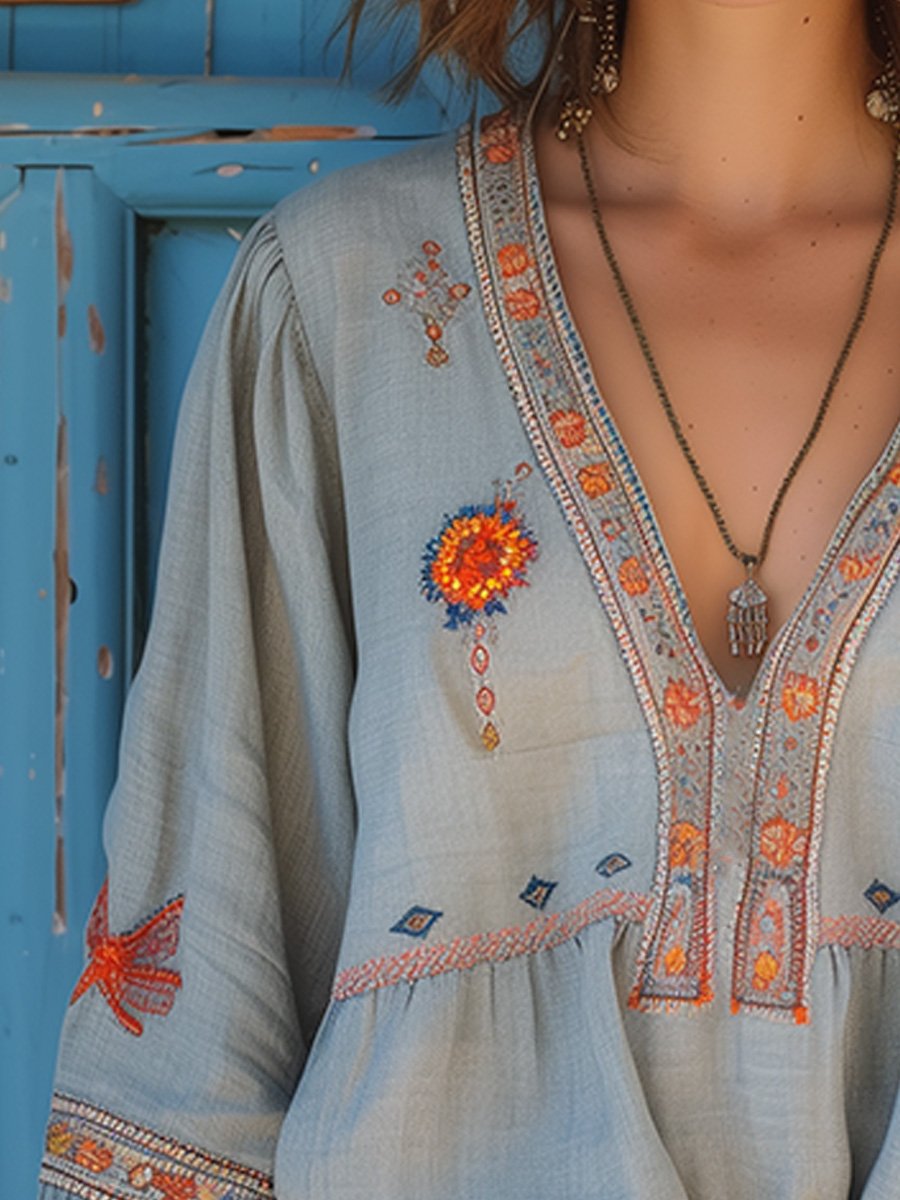Women's Boho Blouse – Embroidered Casual Blouse – Barbara