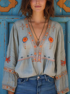 Women's Boho Blouse – Embroidered Casual Blouse – Barbara