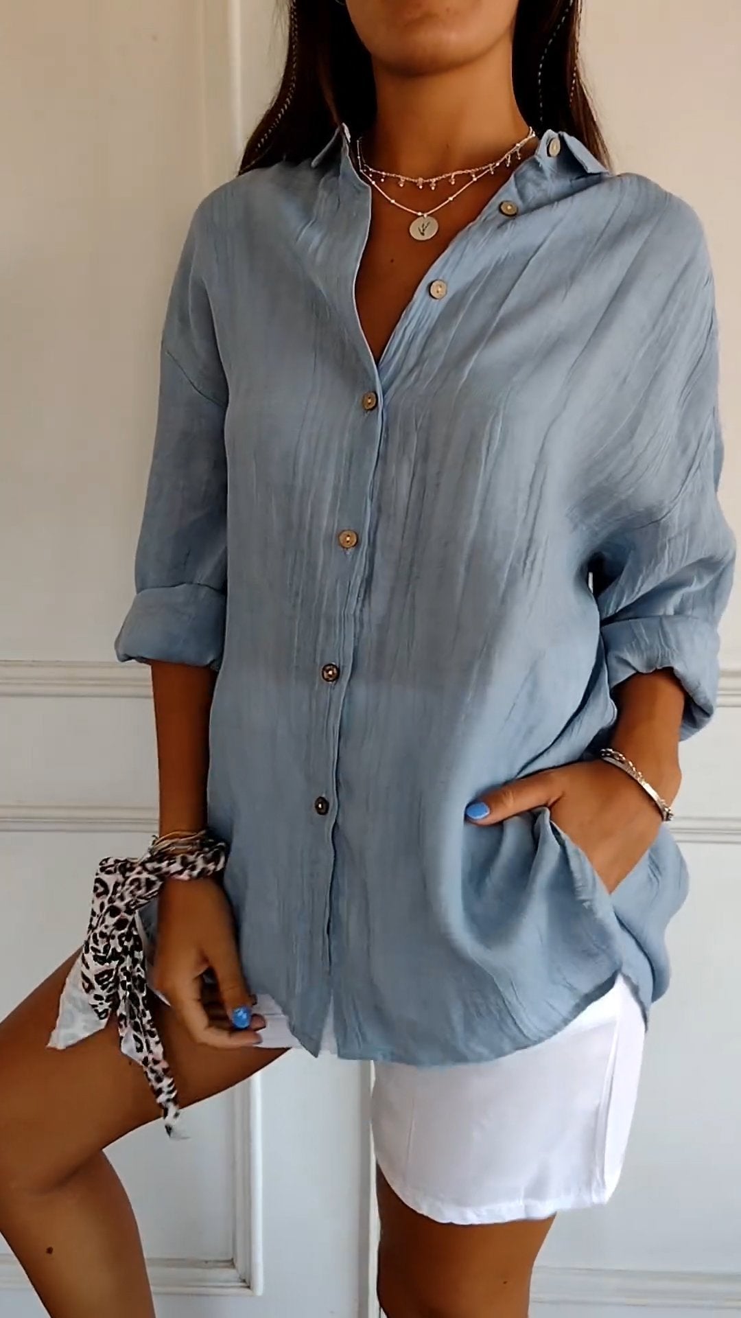 Women's Pleated Shirt Blouse – Button Front Relaxed Long Sleeve Blouse