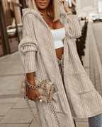 Women's Textured Hooded Cardigan – Long Relaxed Winter Cardigan