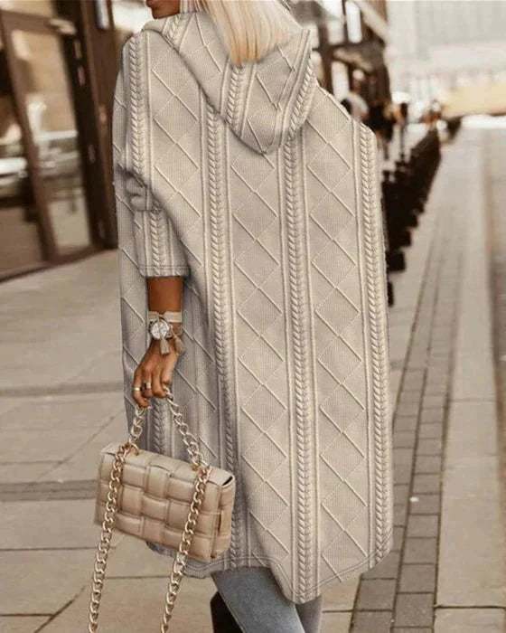 Women's Textured Hooded Cardigan – Long Relaxed Winter Cardigan