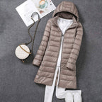 Women's Longline Puffer Coat – Lightweight Removable Hood Jacket