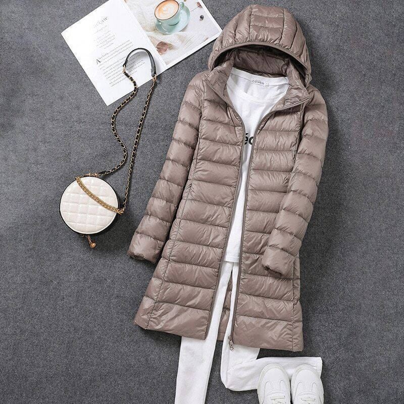 Women's Longline Puffer Coat – Lightweight Removable Hood Jacket