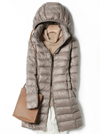 Women's Longline Puffer Coat – Lightweight Removable Hood Jacket