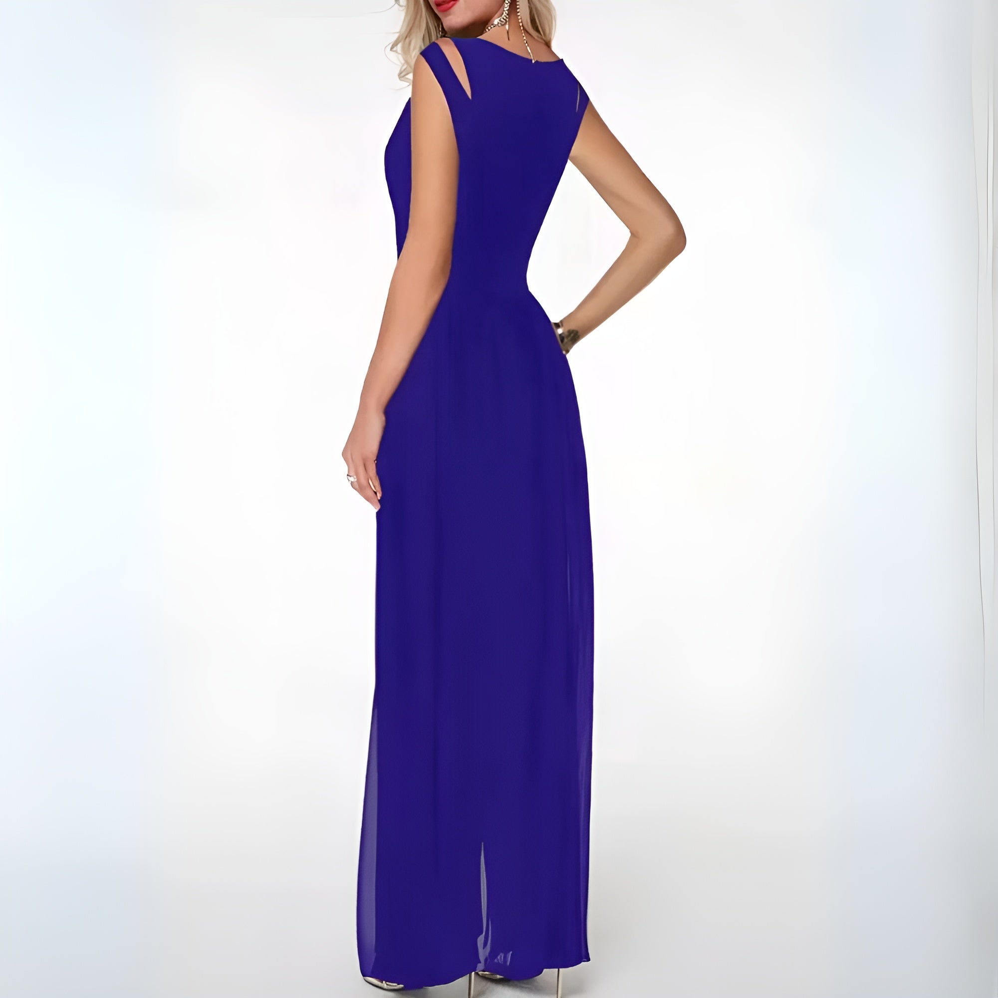 Women's Statement Shoulder Jumpsuit – Sleeveless Wide Leg Evening Jumpsuit